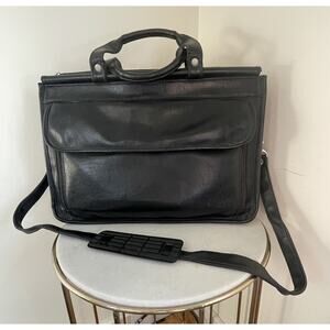 VTG 90s US Luggage (USL) Black Leather Laptop Bag Briefcase 17”x 11” Travel